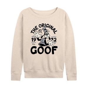 Women's - Disney - The Original Goof Lightweight French Terry Wide Neck Long Sleeve Graphic Shirt - 1 of 4