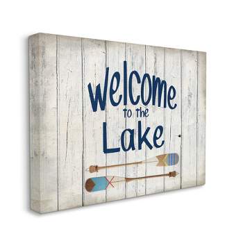 Stupell Industries Welcome to Lake Greeting Boat Oars Lakehouse Blue