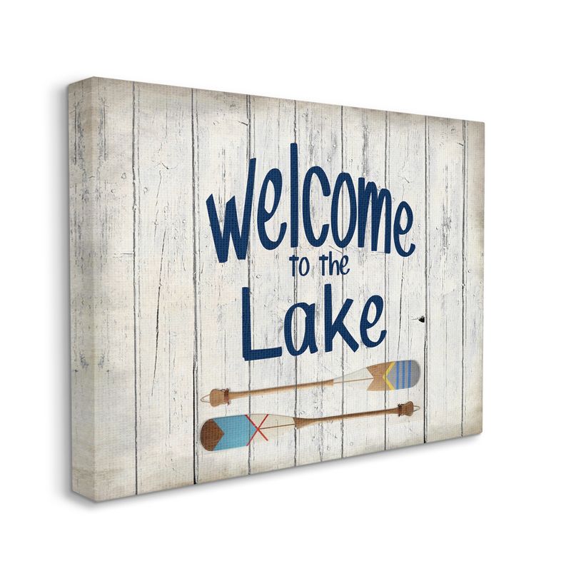 Stupell Industries Welcome to Lake Greeting Boat Oars Lakehouse Blue, 1 of 7
