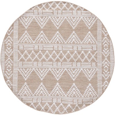 Ivory and Beige Round Flat Woven Wool Area Rug