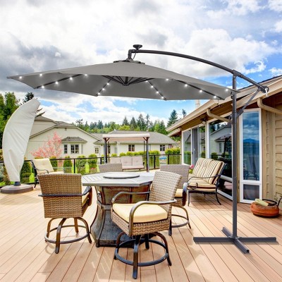 Sonkuki 10 Ft Patio Offset LED Umbrella Outdoor Hanging Umbrellas w/Solar Lights