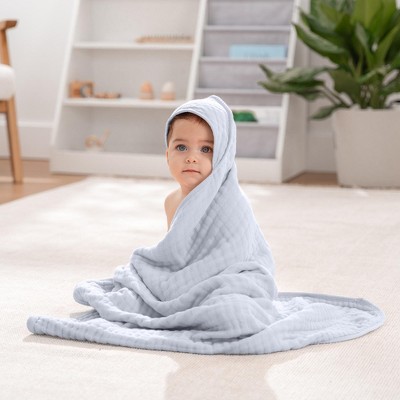 Slate Grey Hooded Baby Towel Set - 100% Muslin Cotton, 32 x 32 Inch