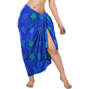 LA LEELA Women's Wraps Summer Long Pareos Vacation Bathing Suit Cover-Up Beach Beachwear Sarong CoverupsSwimwear for Women One Size Blue,Starfish - 1 of 4