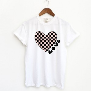 Simply Sage Market Women's Checkered Heart Black Short Sleeve Garment Dyed Tee - 1 of 4