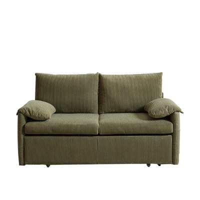 NicBex 65 Inch Corduroy Convertible Sleeper Sofa Bed with 2 Pillows,Pullout Bed and Side Pockets for Small Spaces,Living Room,Apartment