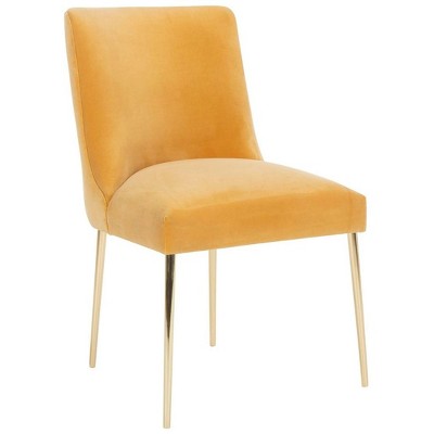 Transitional Mustard Velvet Parsons Dining Chair with Gold Legs