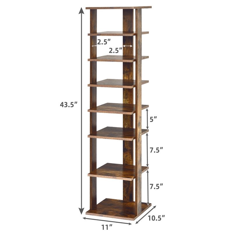 Costway 7-Tier Shoe Rack Free Standing Shelf Storage Tower Rustic Brown, 3 of 11