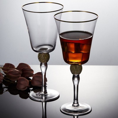 Luxurious Gold and Rhinestone Studded Wine Goblet Set