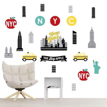 Big Dot of Happiness NYC Cityscape - Peel and Stick New York Skyline Vinyl Wall Art Stickers - Wall Decals - Set of 20