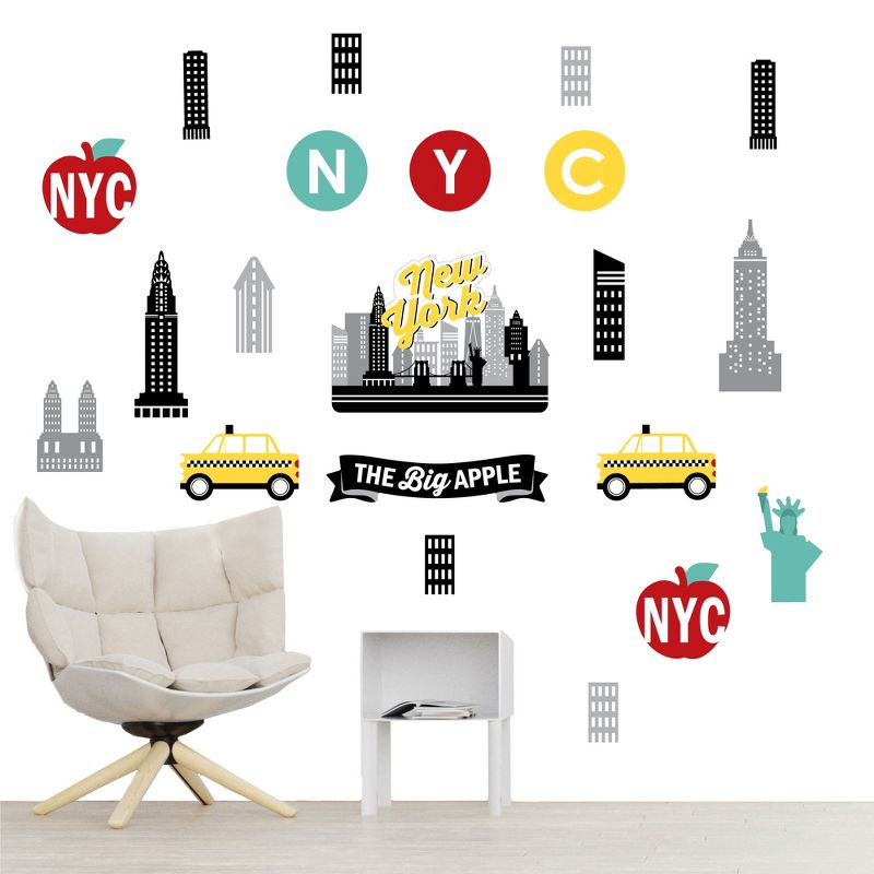 Big Dot of Happiness NYC Cityscape - Peel and Stick New York Skyline Vinyl Wall Art Stickers - Wall Decals - Set of 20, 1 of 9