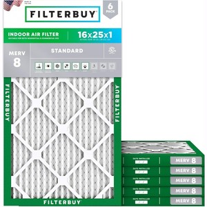 Filterbuy 16x25x1 Air Filter (6-Pack), Pleated MERV 8 Dust Defense Replacement HVAC AC Furnace Filters (Actual Size: 15.50 x 24.50 x 0.75) - 1 of 4