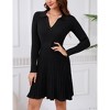 Womens Collar V Neck Long Sleeve Pleated Casual Knit Sweater Dress - 2 of 4
