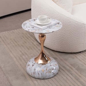 Kumasinova 21.2"Unique Mermaid End Table Exquisite Martini Table for Living Room,Modern Side Table Accent Pedestal Table,Art Deco,White Marble Grain - 1 of 4