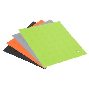 Unique Bargains Flexible Durable Non-Slip Silicone Trivet Mat Black/Grey/Green/Orange 4 Pcs - 1 of 3