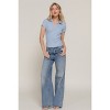 Slickblue Women's Short Sleeve Polo Top, Rib Knit Fitted Shirt with Line Detail, Light Blue, Size S-L - 4 of 4