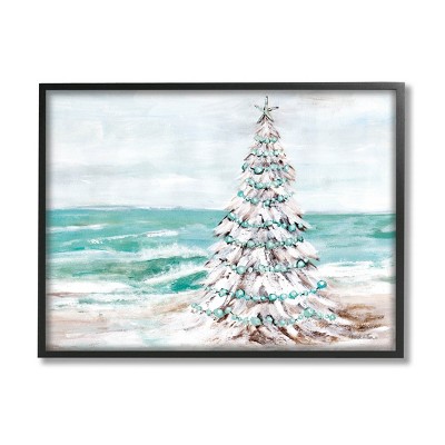 Stupell Industries Snowy Christmas Tree Beach Shore Framed Giclee Art