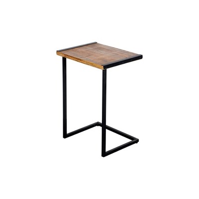 C Shape Mango Wood Sofa Side End Table with Metal Cantilever Base Brown/Black - The Urban Port