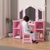 Kids Vanity with Lights, Makeup Desk Chair Set with Storage Shelves Cabinet, Toddler Dressing Table with Mirror, Pretend Play Vanity Set for Girls - 2 of 4