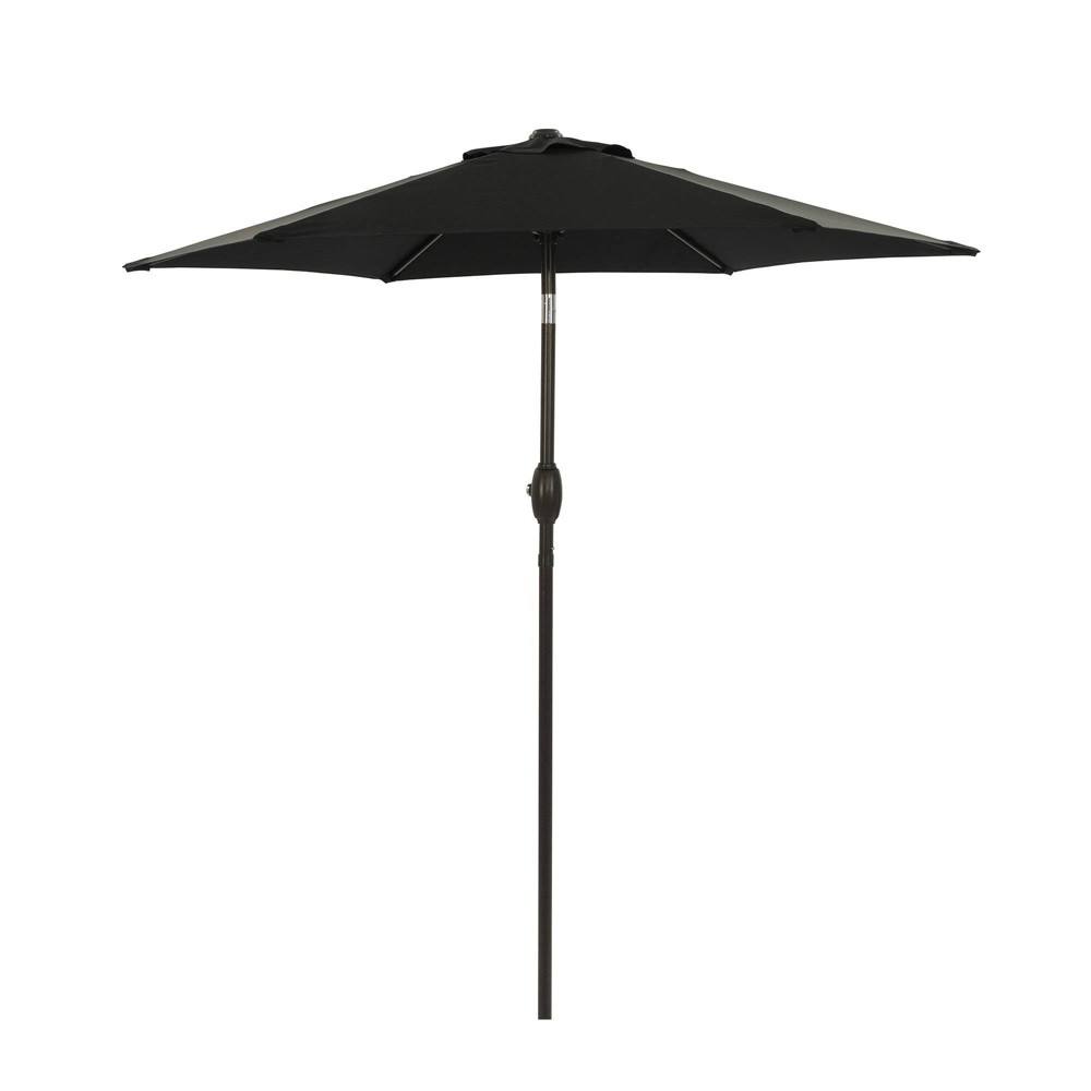 Photos - Parasol 7.5' x 7.5' Outdoor Patio Umbrella with Button Tilt and Crank Black - Well