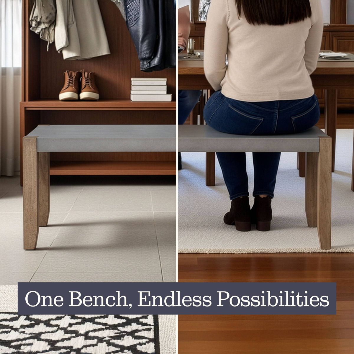 40" Davenport Faux Concrete and Wood Storage Bench Light Amber - Alaterre Furniture - thumbnail 5