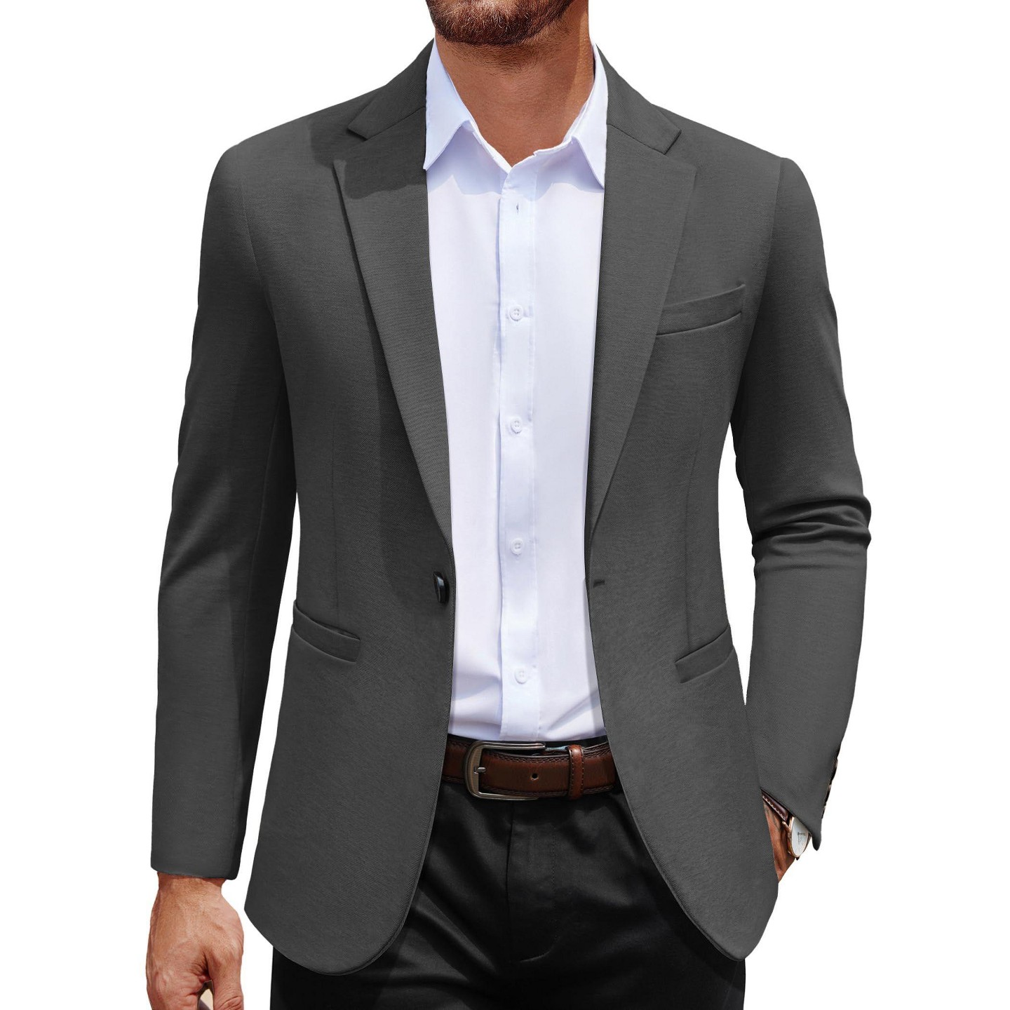 Мужская куртка COOFANDY Blazer Men Notch Lapel Sport Jackets One Button Lightweight Sports Coats Dark Gray, цвет: Тёмный серый — фото 1
