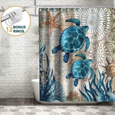 LunaLulinlk Ocean Coastal Shower Curtain with Hooks,blue