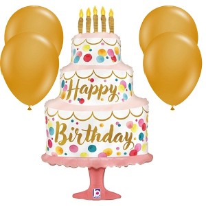 LoonBalloon 33 Inch Satin Pink Cake Birthday Balloon with 4 Latex Balloons  - Festive & Adorable - 1 of 2