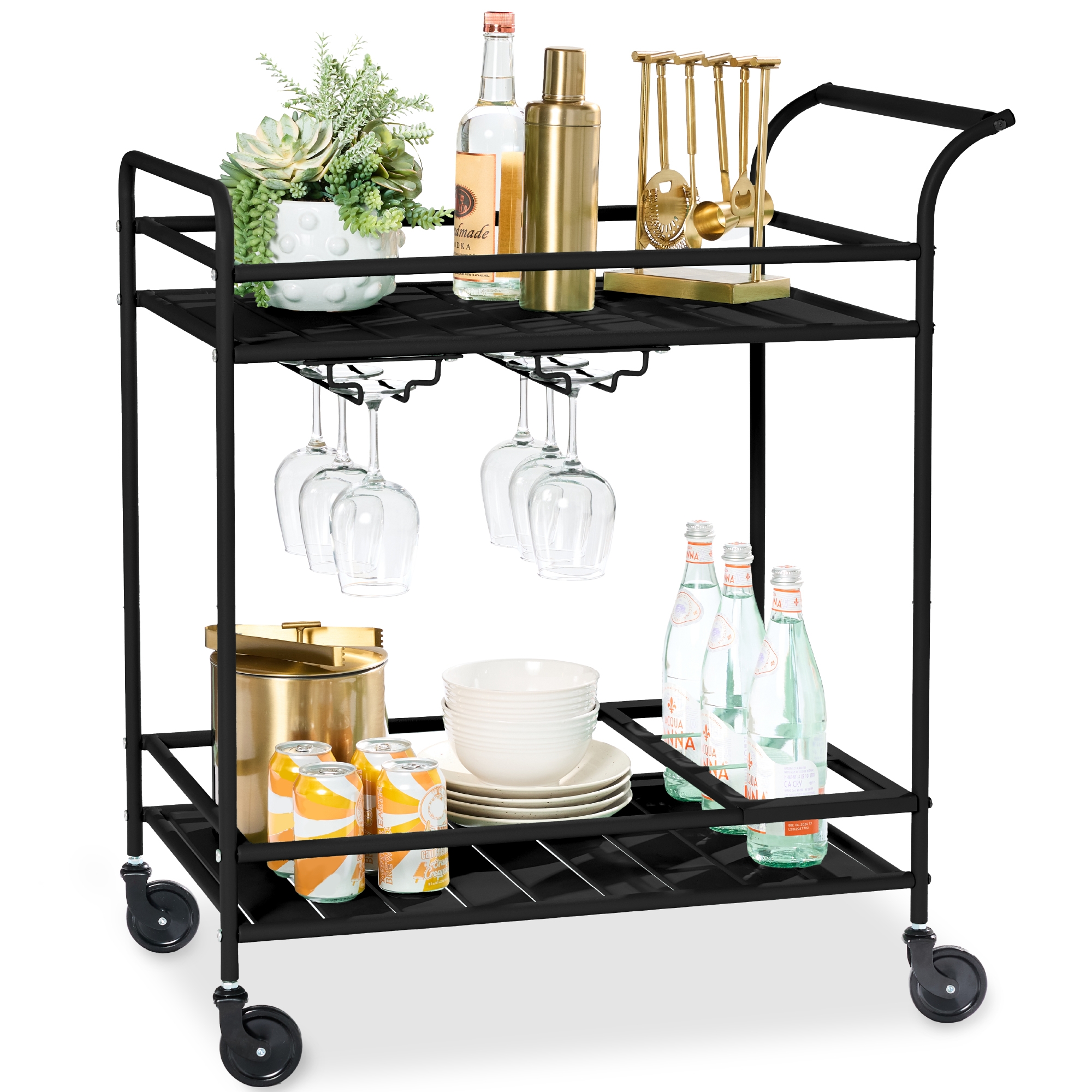 Best Choice Products 2-Tier Rolling Bar Cart - Black