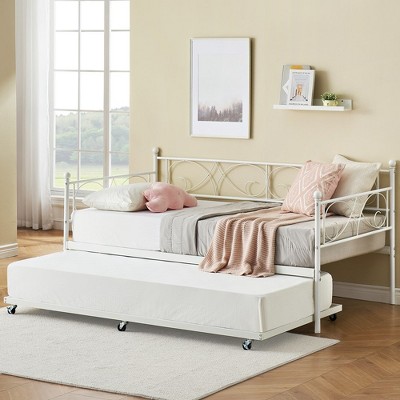 WhizMax Twin Metal Daybed Frame with Trundle Heavy Duty Metal Slats/Mattress Foundation Platform Sofa Bed with Headboard for Bedroom