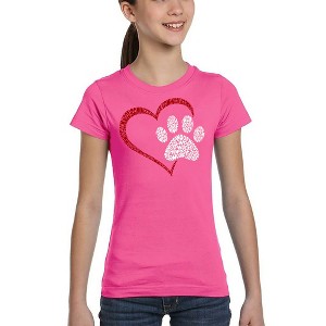 LA Pop Art Paw Heart - Girl's Word Art T-Shirt - 1 of 4