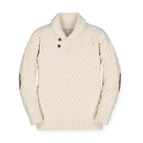 Hope & Henry Boys' Shawl Collar Sweater (ivory Herringbone Cable, Xx-small) : Target