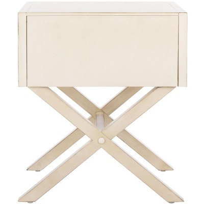 Odilia Antique White Acacia Wood 1-Drawer Nightstand with Gold Pull