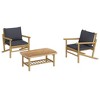 vidaXL Patio Furniture Set Outdoor Conversation Set Sofa with Cushions Bamboo - 2x Chair + Table Dark Gray - 3 of 4