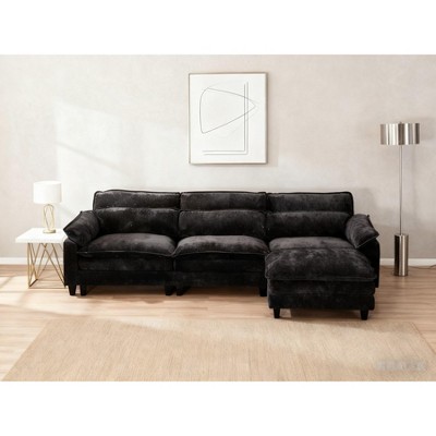 TiramisuBest L Shap Couch, Modular Sectional Sofa, Corduroy Sofa Couch with Ottoman and 5 Pillows, Memory Foam Cushions for Living Room