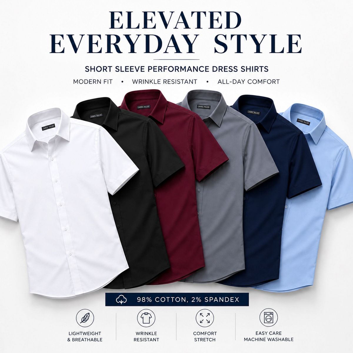 Galaxy James Tailor Men's Slim Fit Long Sleeve Stretch Dress Shirt-3 Pack - thumbnail 4
