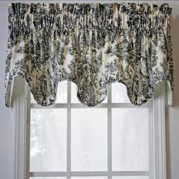 Ellis Curtain Victoria Park Toile High Quality Room Darkening Solid Color Lined Scallop Window Valance - 70 x 15, Black