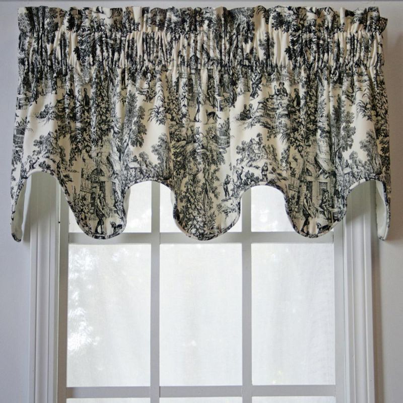 Ellis Curtain Victoria Park Toile High Quality Room Darkening Solid Color Lined Scallop Window Valance - 70 x 15, Black, 1 of 4