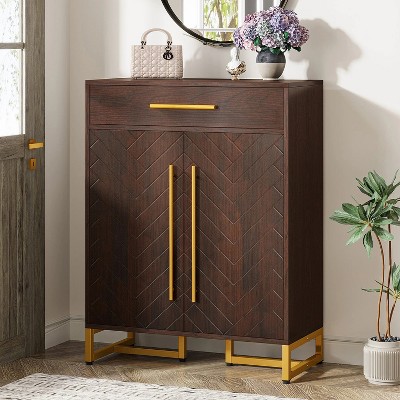 Hommoo 20-Pair Shoe Cabinet with Drawer Walnut