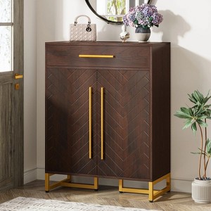 Hommoo 20-Pair Shoe Cabinet with Drawer Walnut - 1 of 4