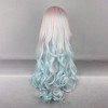 Unique Bargains Women's Curly Wigs 26" Pink Highlights Blue with Wig Cap - 4 of 4