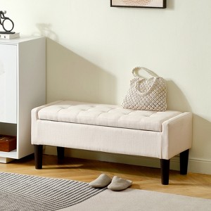 Pinmoco 42" Linen Storage Bench, Tufted Upholstered Entryway Bench with Safety Hinge for Bedroom and Living Room - 1 of 4