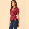 INSPIRE CHIC Women's Dots Print Tie Waist Ruffle Hem V Neck Wrap Peplum Shirts - 3 of 4