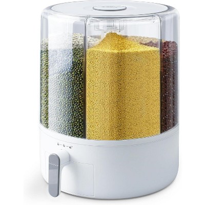 6 Grid Grain Dispenser 360掳 Rotating 25lb Large Food Dispenser, Airtight Storage Container White