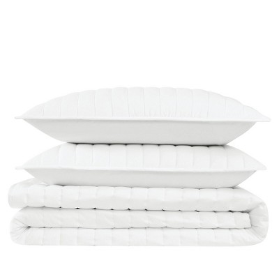 White Cotton Percale Full Quilt Set with Shams