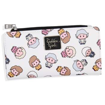 Golden Girls Wallet Chibi Character Zip Closure Faux Saffiano Leather Wallet White