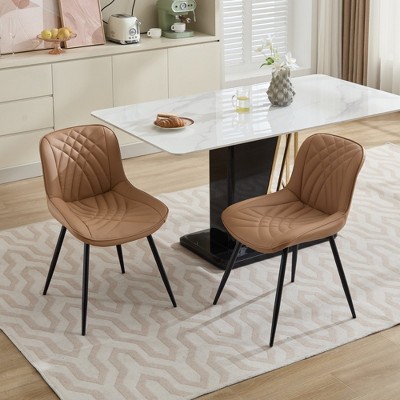 VYNXARIA Dining Chairs Set of 2 Mid Century Modern Kitchen Chair Comfortable Upholstered Faux Leather Dinner Chairs for Kitchen Dining Room, Khaki