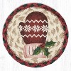 Earth Rugs Round Red Mitten Coaster – 7" Braided Jute Mat with Hand-Stenciled Christmas Mitten in Bold Red and Winter White on Natural Fiber - 2 of 3