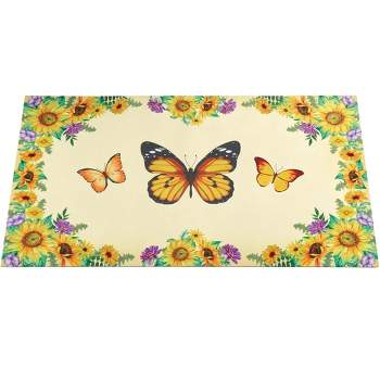 Collections Etc Butterfly Sunflower Colorful Skid-Resistant Door Mat 18X30
