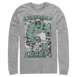 Men's Marvel Hulk St. Patrick's Day Comic Incredibly Lucky Long Sleeve Shirt - 1 of 4