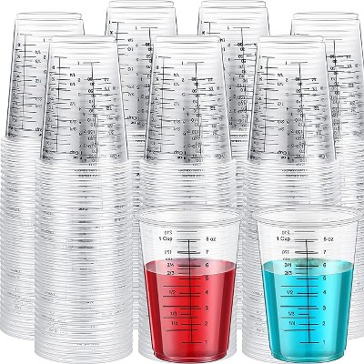 JDICTION 200 Pcs 8oz Clear Plastic Measuring Cups For Resin Epoxy Mixing, Reusable Disposable Cups For Cooking Baking